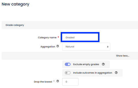 Moodle - Gradebook - Grade Category - Category Name